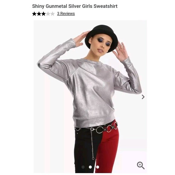 NWOT + Ladies HOTTOPIC Shiny Gunmetal Silver LS Crew Neck Sweatshirt Size 2X - Picture 1 of 8
